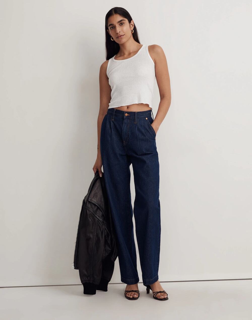 Madewell Baggy Straight Pleated Woodham Dark Wash Denim Jeans Size 26